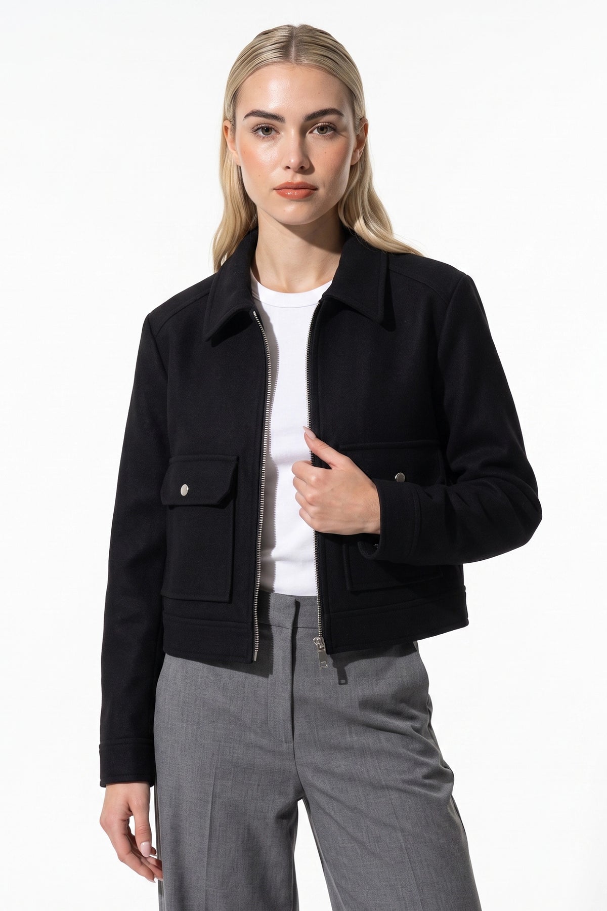 Women's Winter Versatile Cropped Jacket with Zip Up